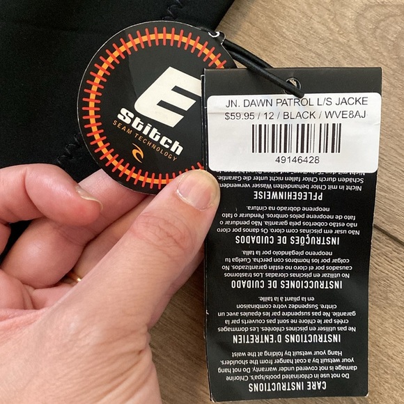 NWT Rip Curl Junior Dawn Patrol Jacket Wetsuit Top Black size 12 - Picture 3 of 5